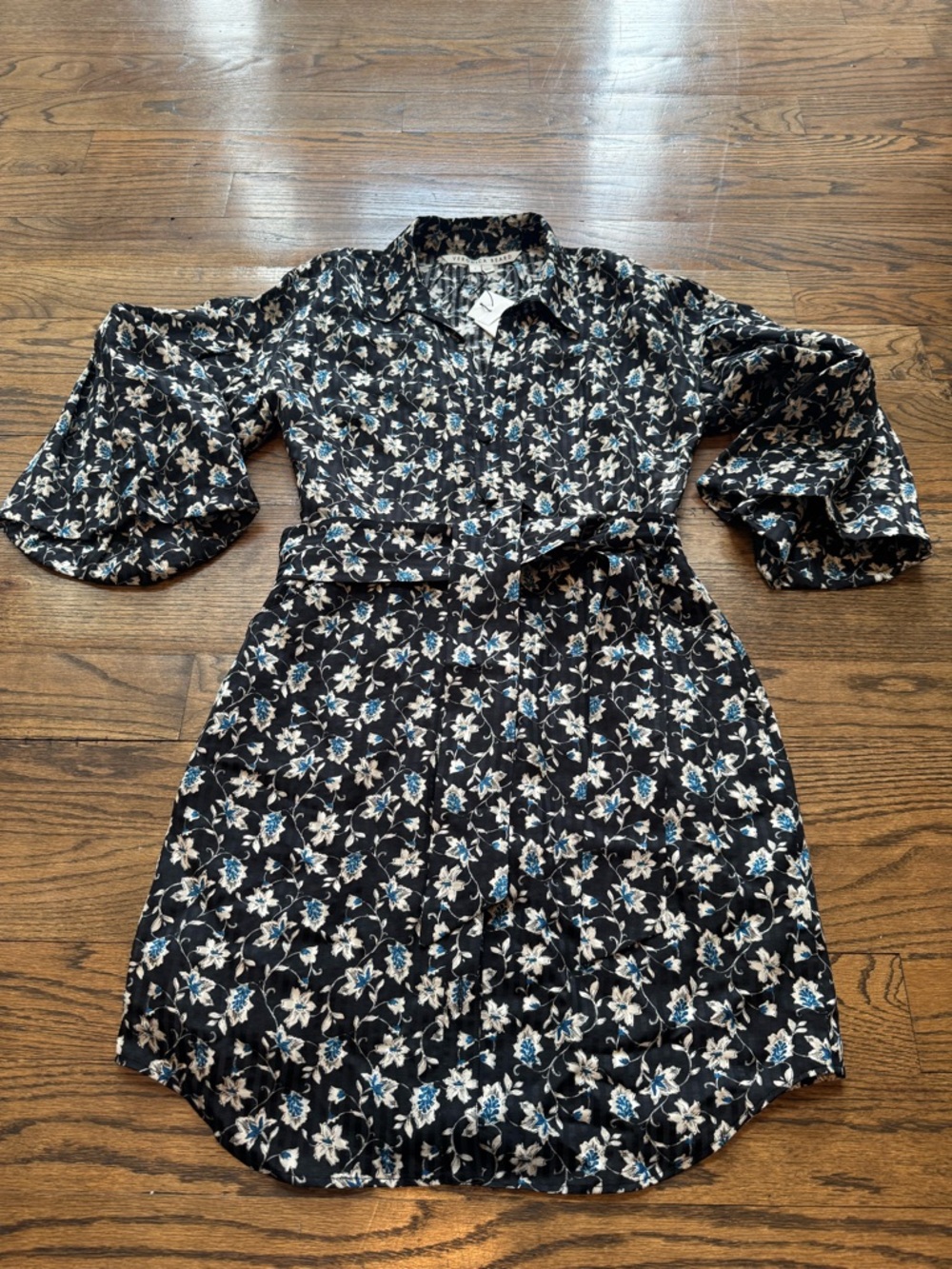 Veronica Beard Samy Black Floral Silk Blend Shirt Dress Size 6 NWT